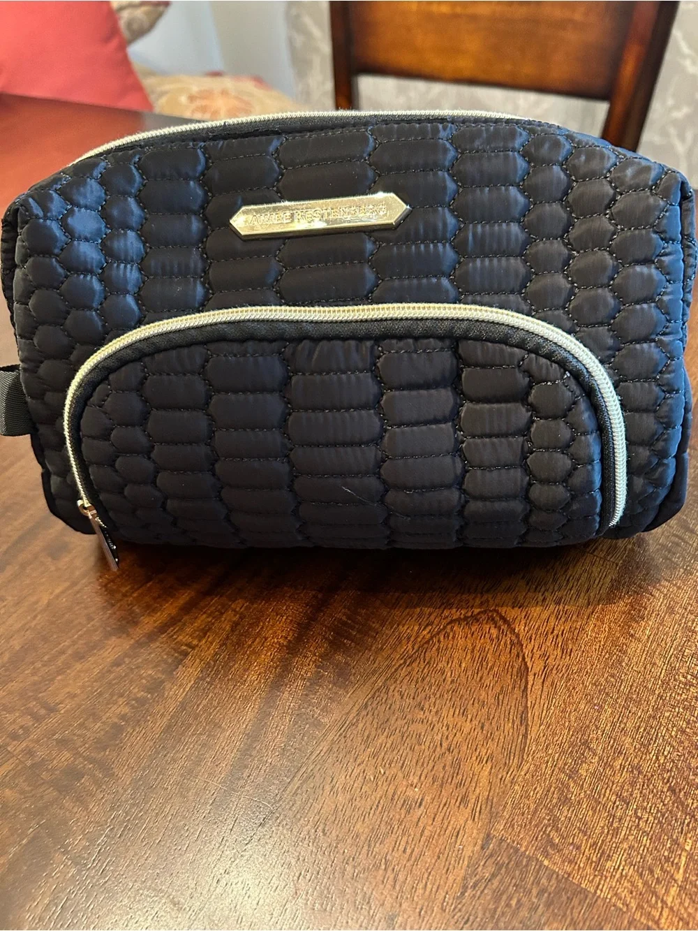 Aimee Kestenberg Quilted Black Womens Travel Toiletry Bag with Front Pocket
